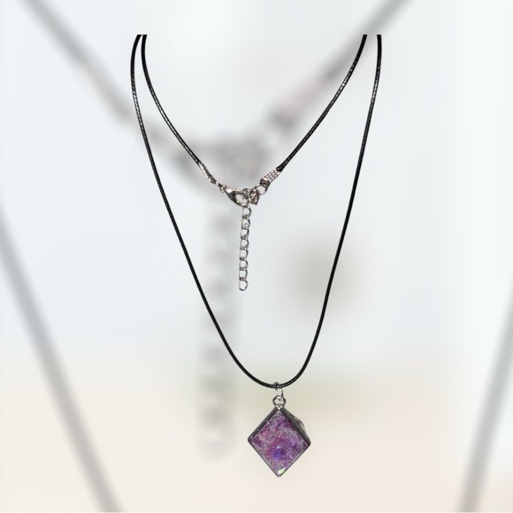 Handmade Resin Diamond Necklace | Purple Glitter Pendant - Picture 6 of 7